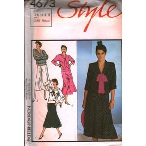 Style 4673 Sewing Pattern Misses Two-Piece Dress Skirt Top Bow Size 12-14-16